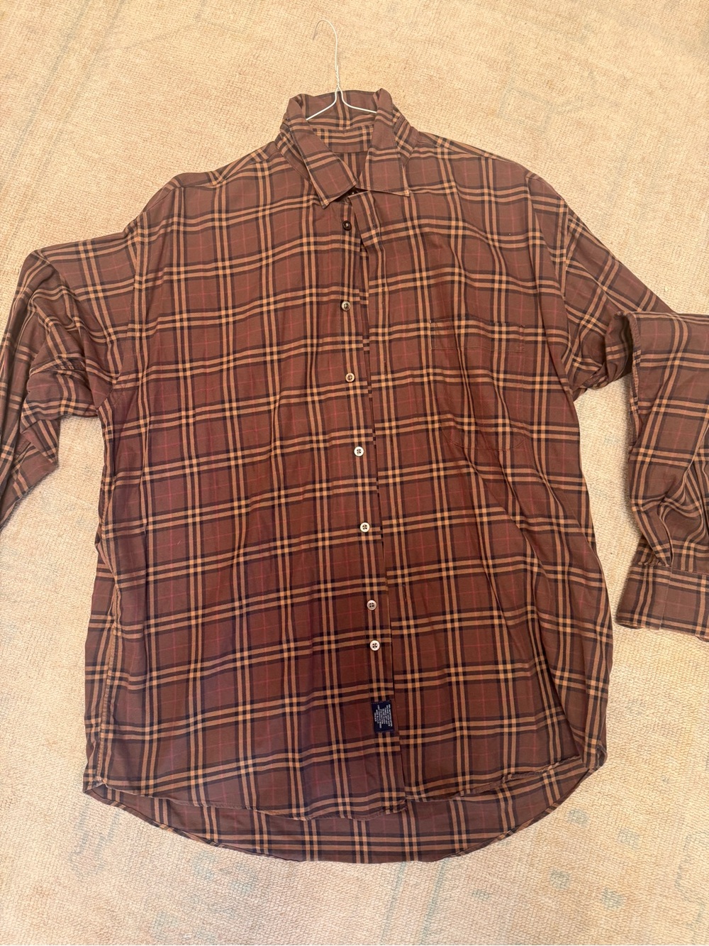 Vintage Burberry Button Down Shirt Mens Large Brown Plaid Long Sleeves Collared